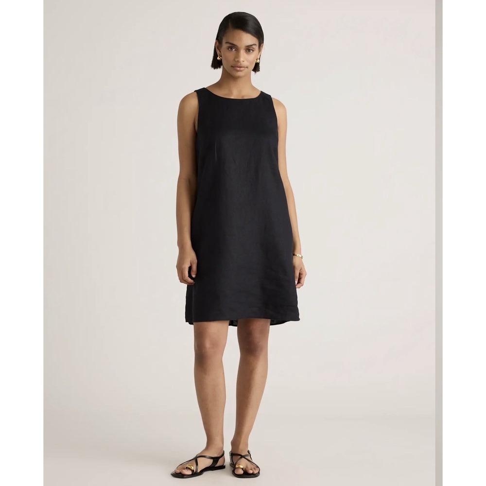 Quince 100% European Linen Tank Shift Dress Black Sleeveless L Large - Picture 2 of 9